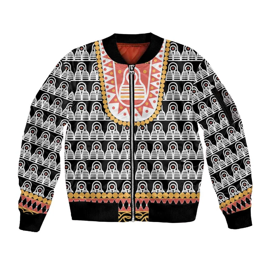 Cameroon Traditional Toghu Pattern Sleeve Zip Bomber Jacket LT15
