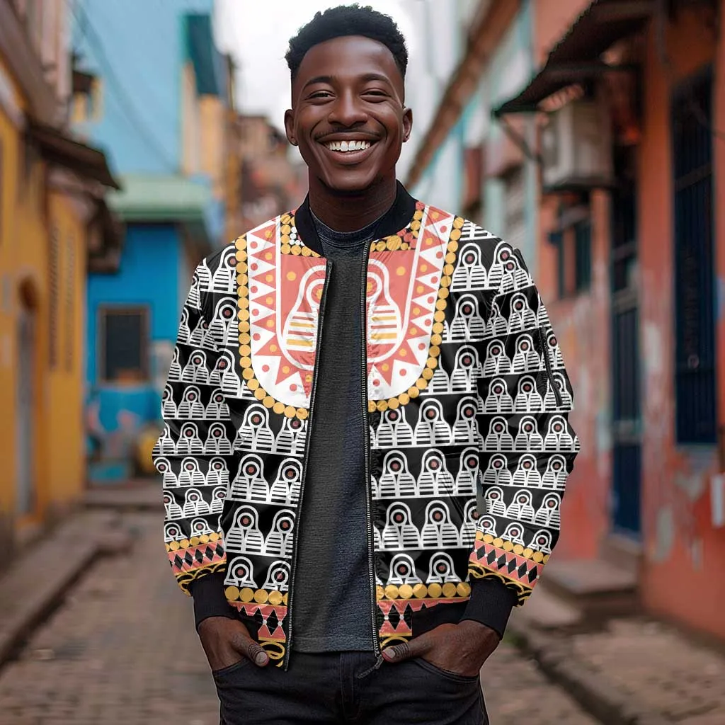 Cameroon Traditional Toghu Pattern Sleeve Zip Bomber Jacket LT15