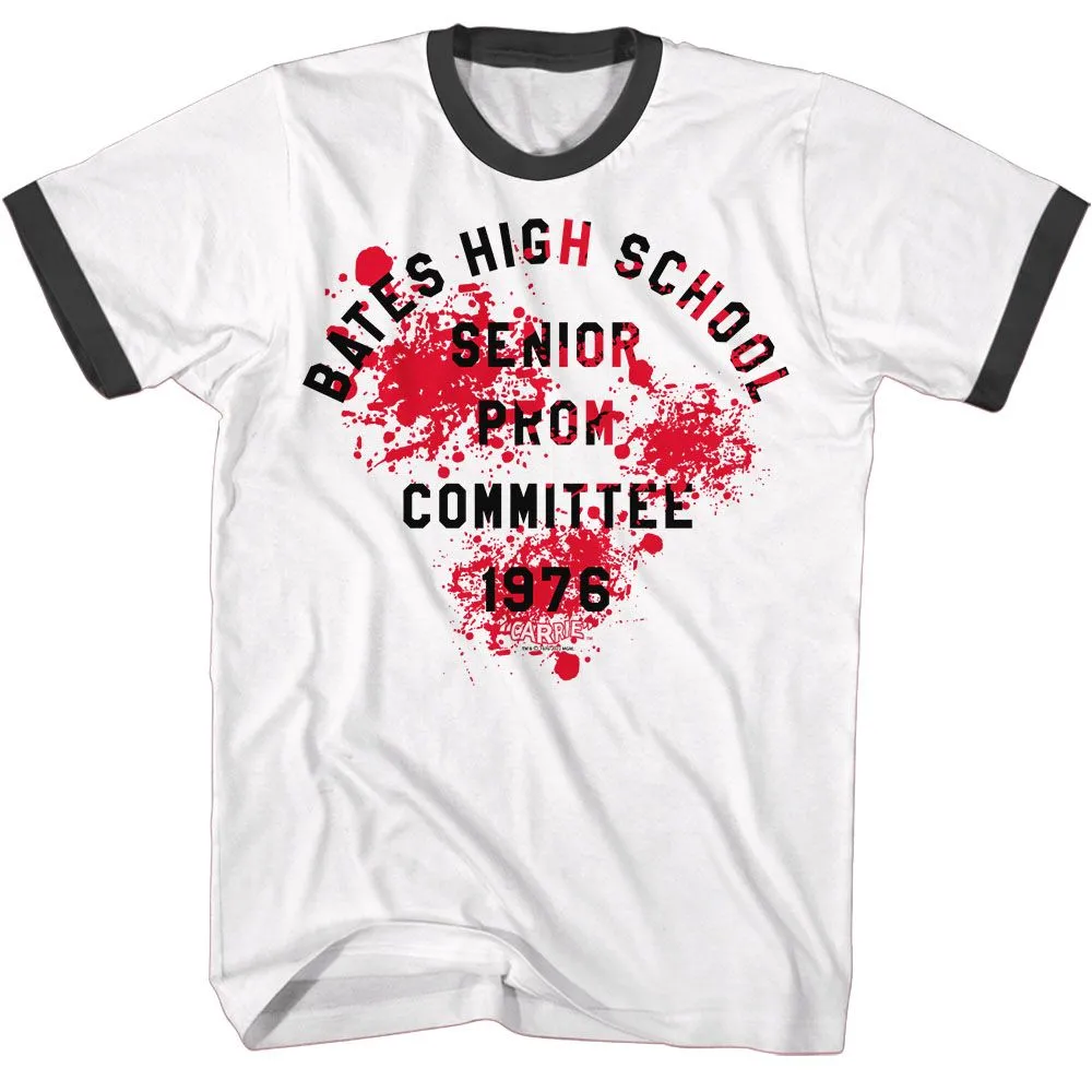 Carrie Movie Bates HS Prom '76 White/Black Adult Ringer T-Shirt