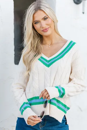 Catch Your Breath Ecru White Striped Sweater