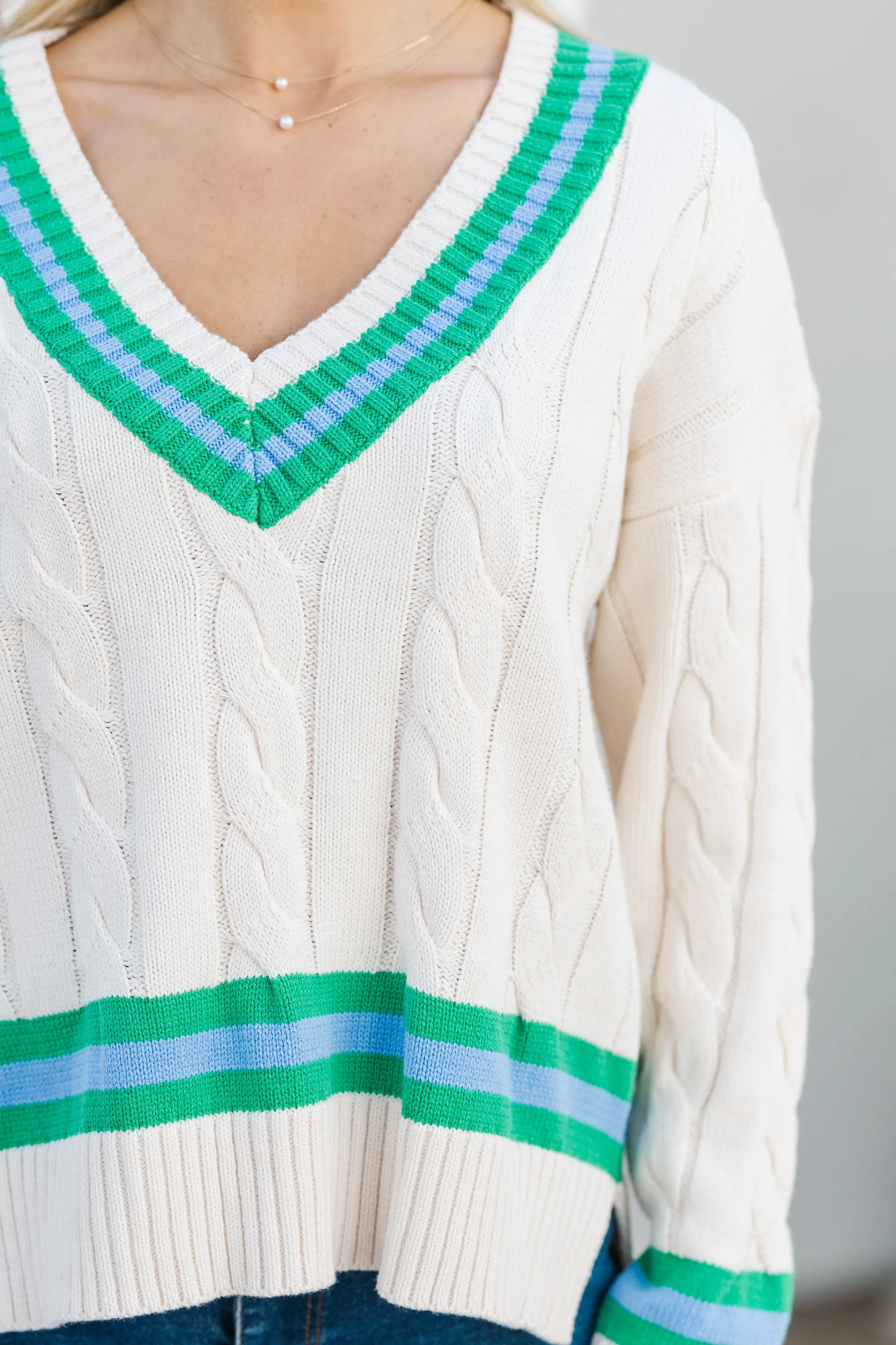 Catch Your Breath Ecru White Striped Sweater
