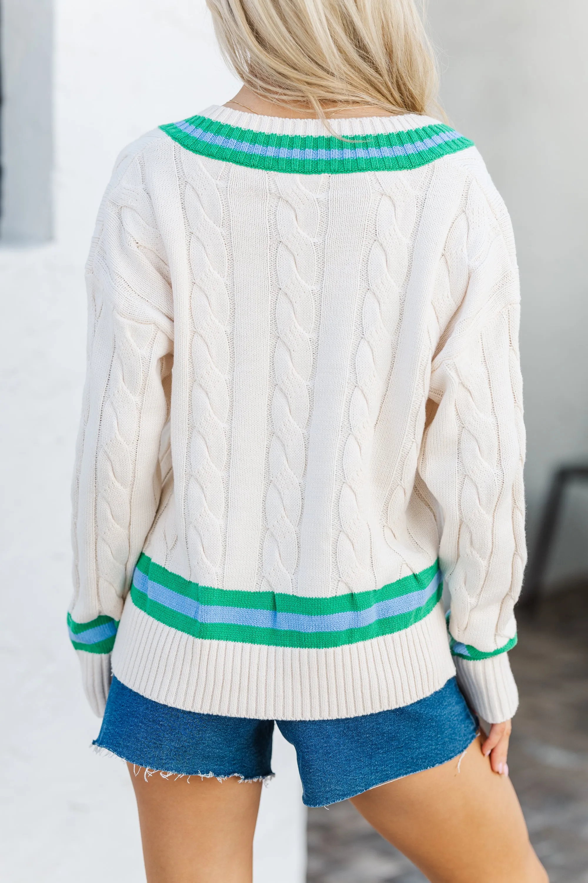 Catch Your Breath Ecru White Striped Sweater
