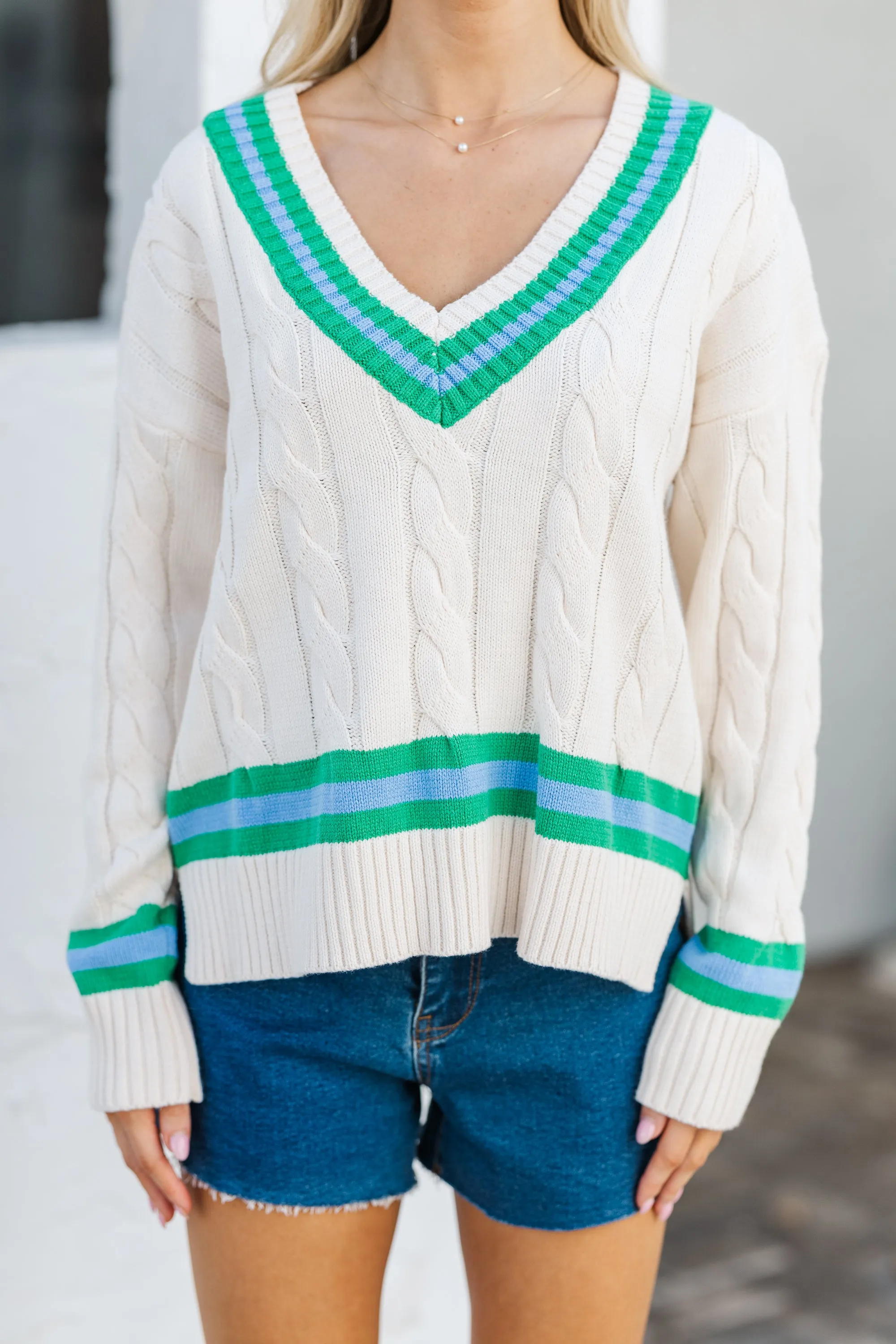 Catch Your Breath Ecru White Striped Sweater