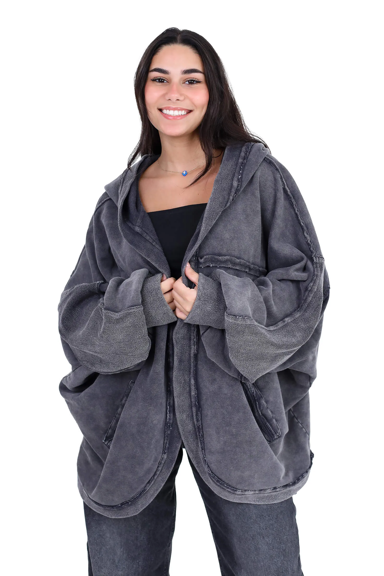Charcoal Oversized Hooded Cardigan