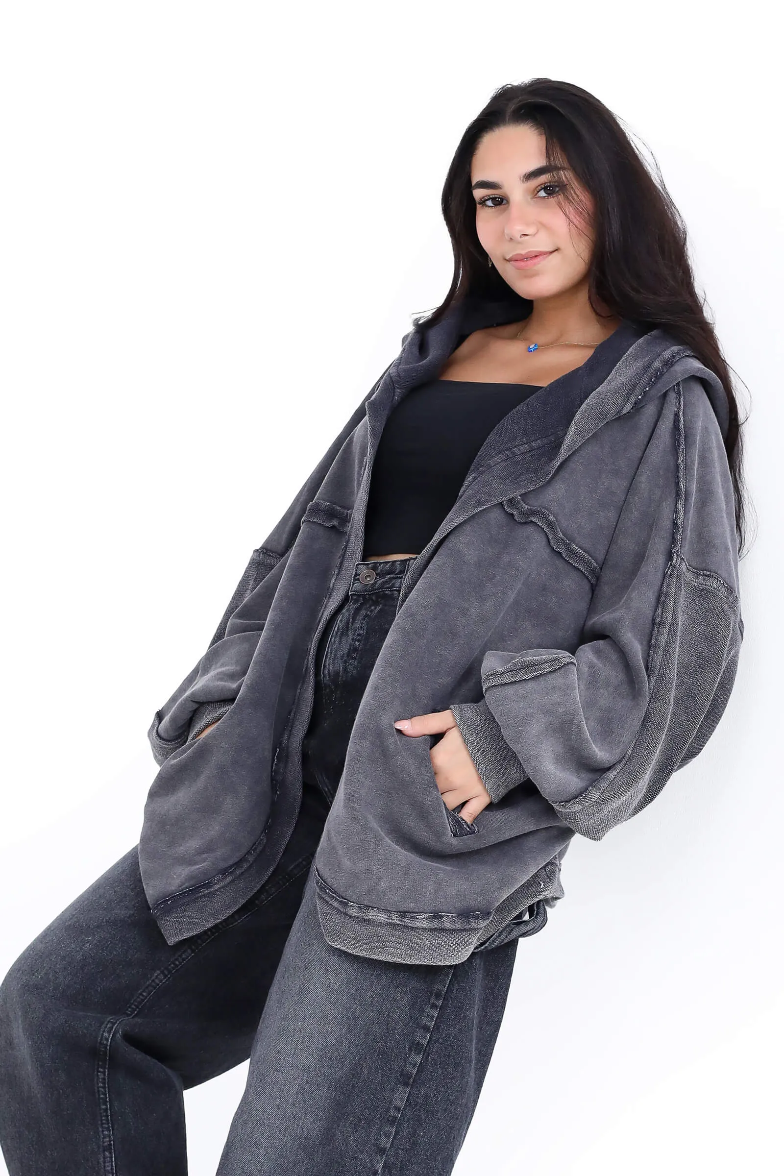 Charcoal Oversized Hooded Cardigan