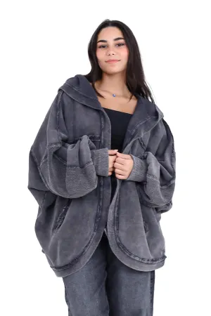 Charcoal Oversized Hooded Cardigan