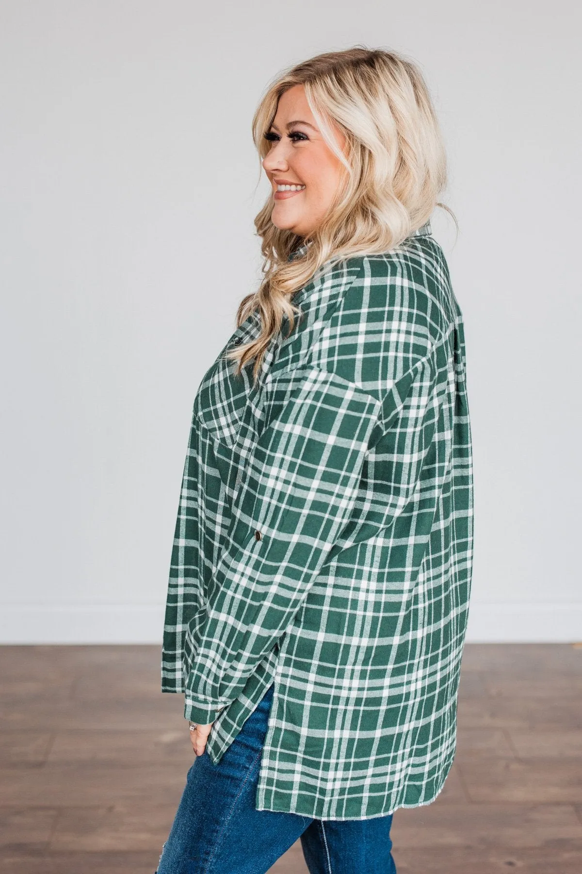 Chilly Nights Plaid Top- Hunter Green