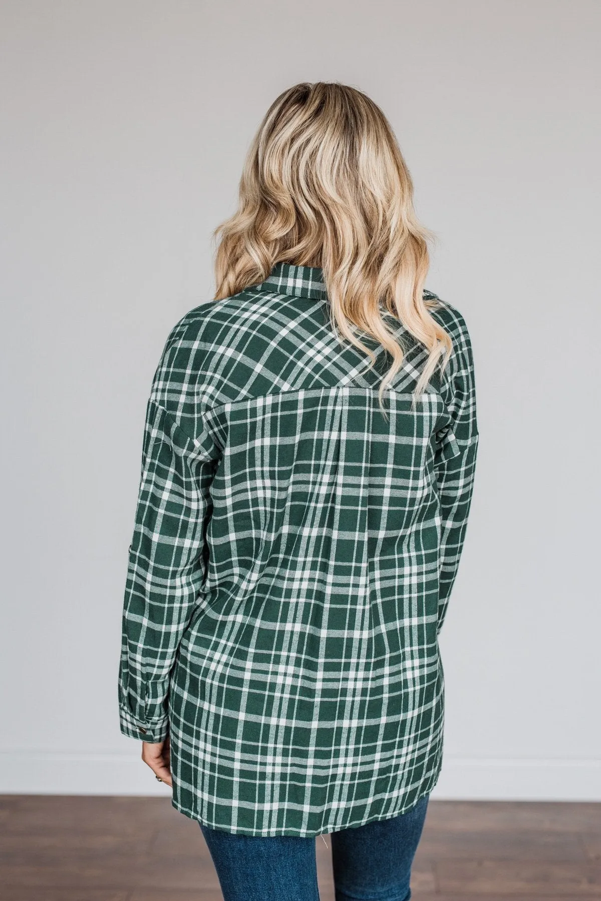 Chilly Nights Plaid Top- Hunter Green