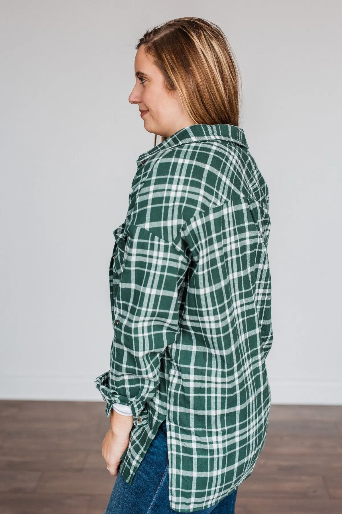 Chilly Nights Plaid Top- Hunter Green
