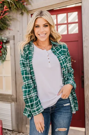 Chilly Nights Plaid Top- Hunter Green