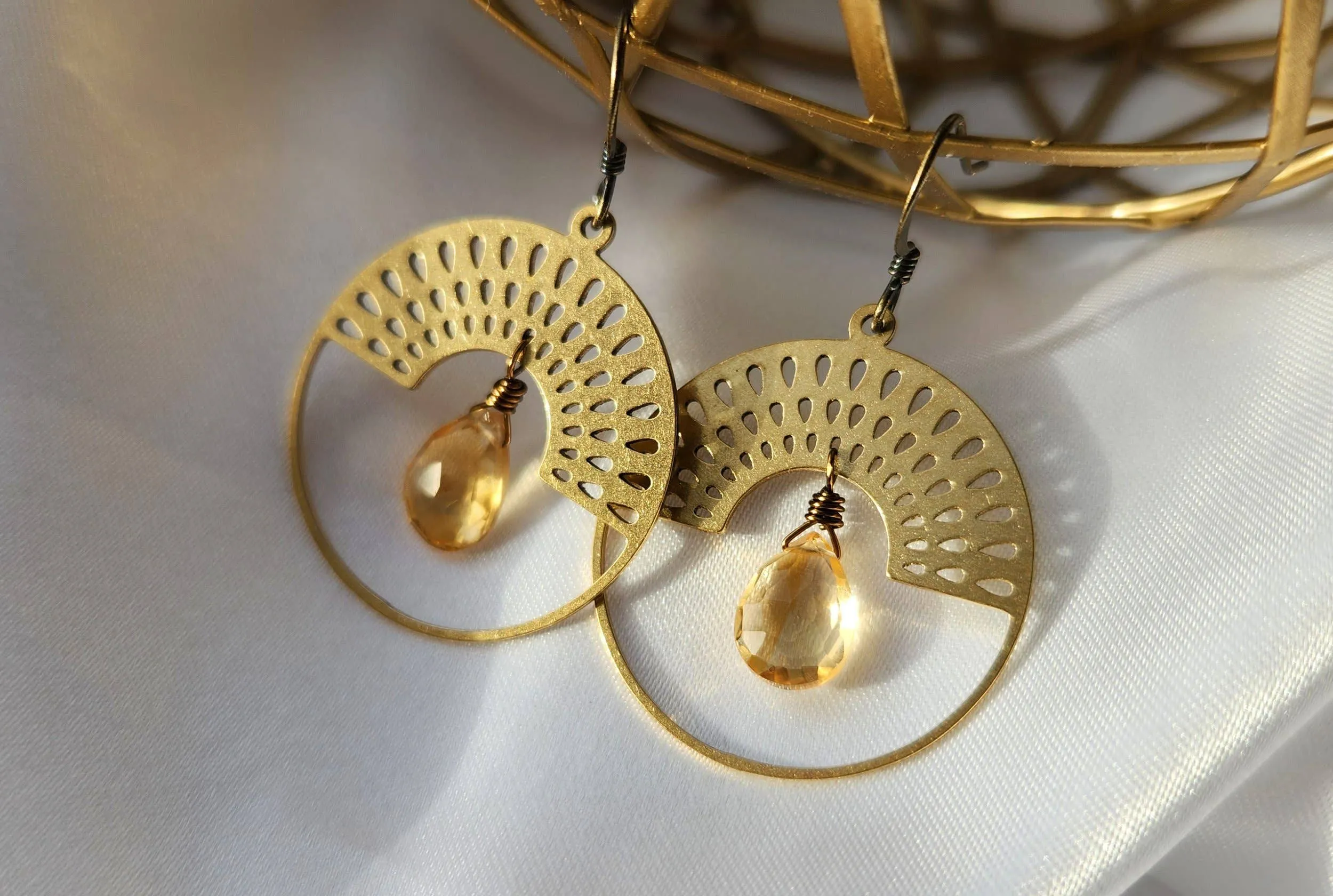 Citrine Metal Rainbow Sun Earring