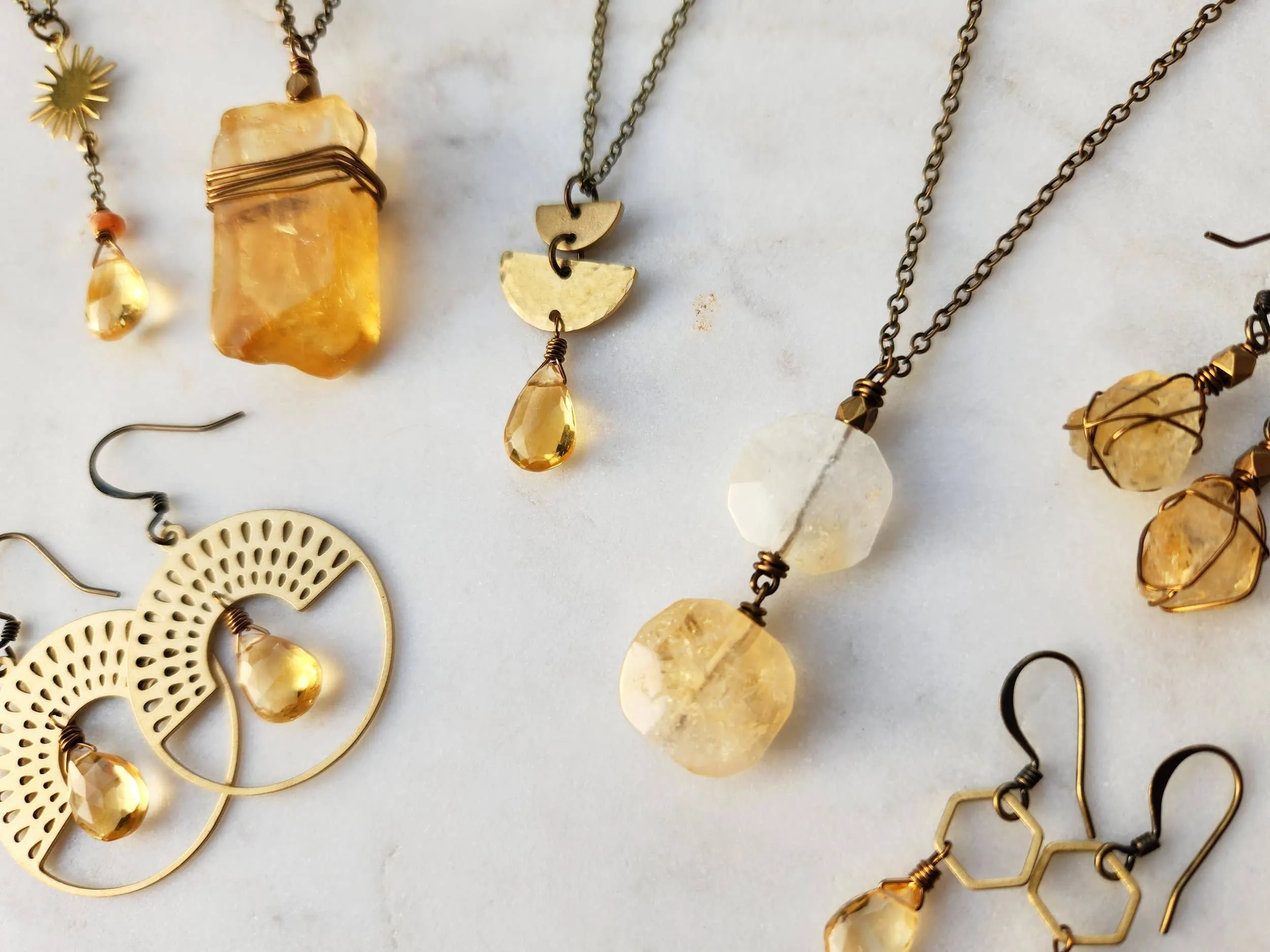 Citrine Metal Rainbow Sun Earring