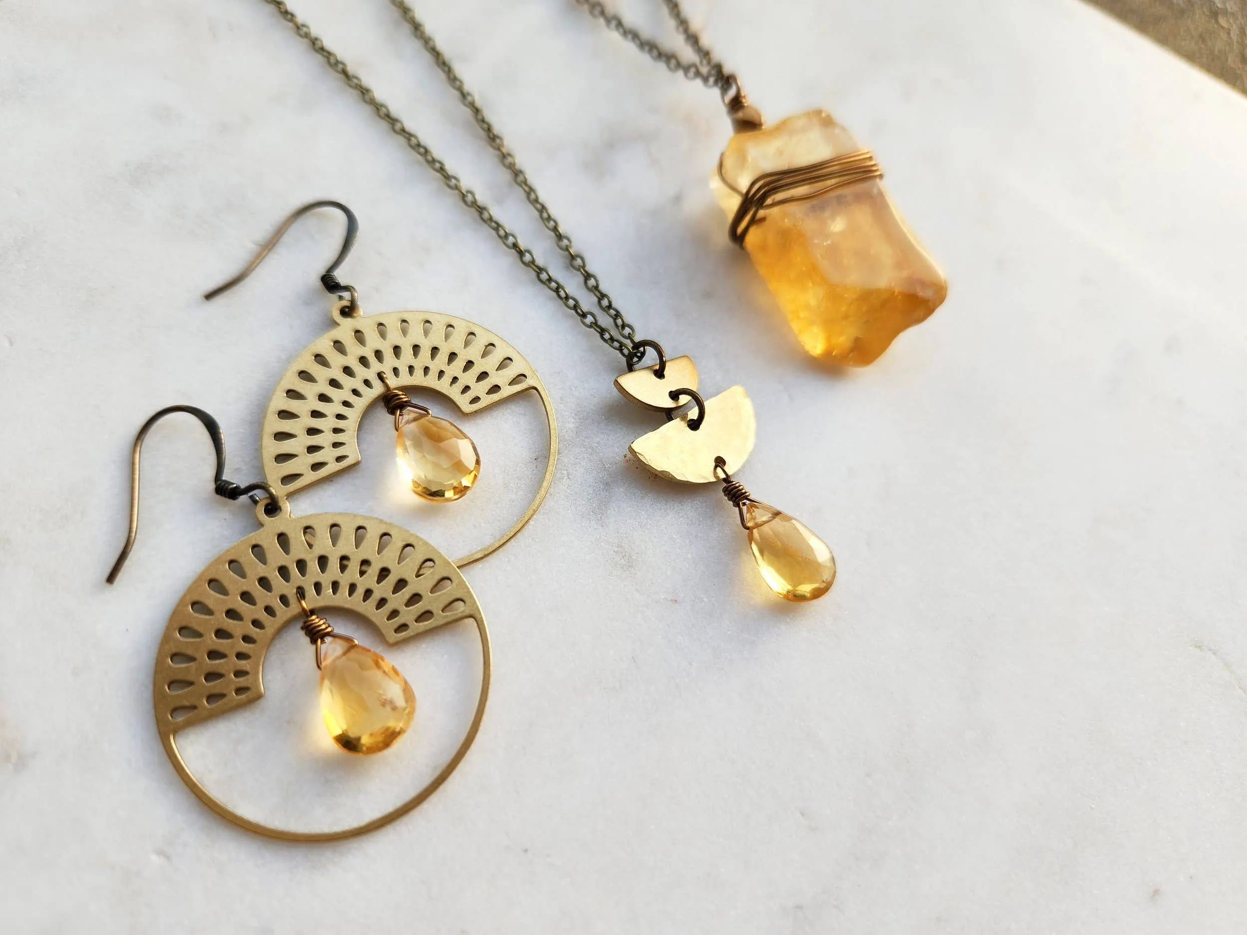 Citrine Metal Rainbow Sun Earring