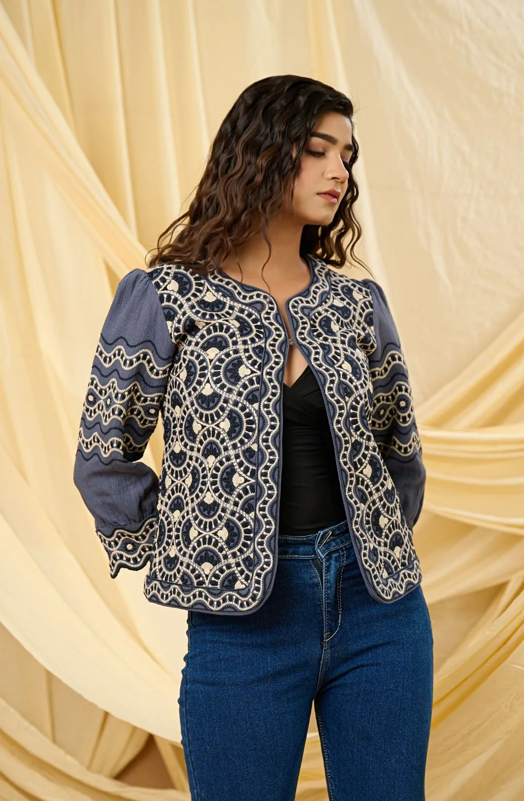 Classic Grey Embroidered Summer Jacket