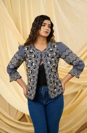 Classic Grey Embroidered Summer Jacket