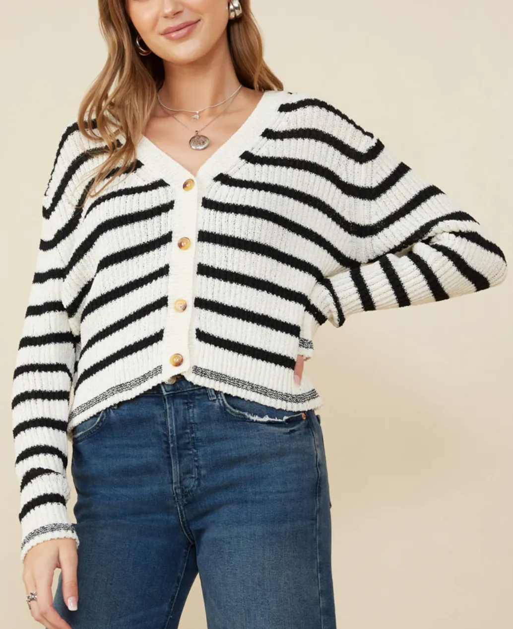 Coastal Striped Button Cardigan