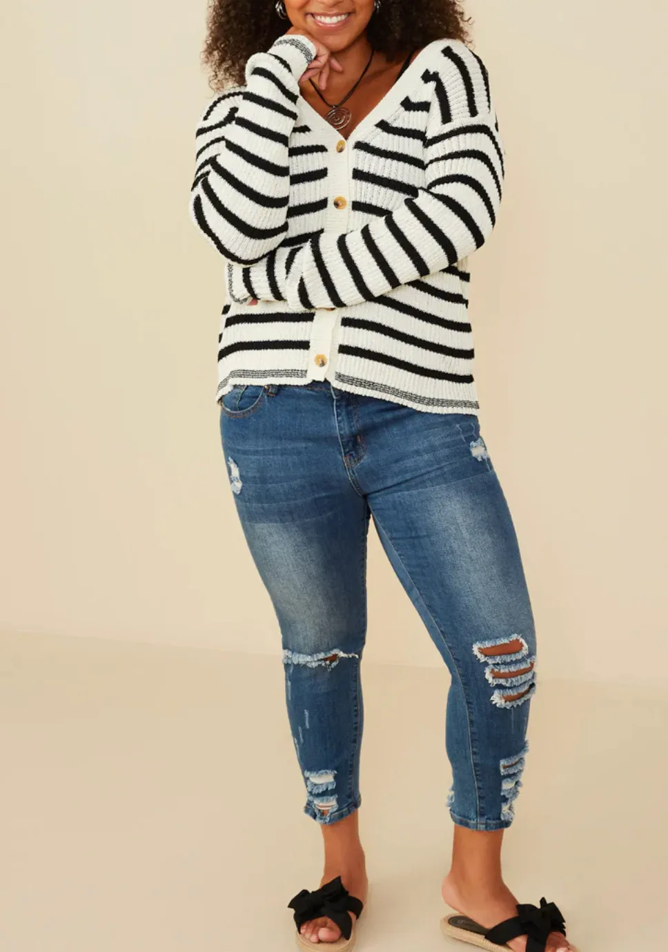 Coastal Striped Button Cardigan