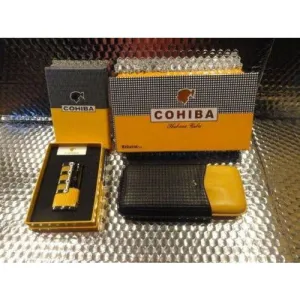 Cohiba Black & Gold Leather Cigar Case with Cohiba Pocket Lighter new in boxes