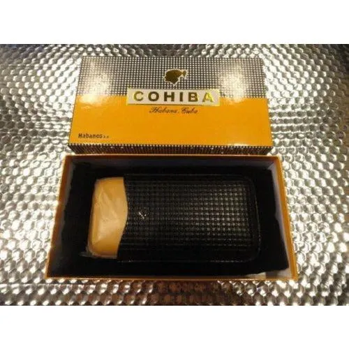 Cohiba Black & Gold Leather Cigar Case with Cohiba Pocket Lighter new in boxes