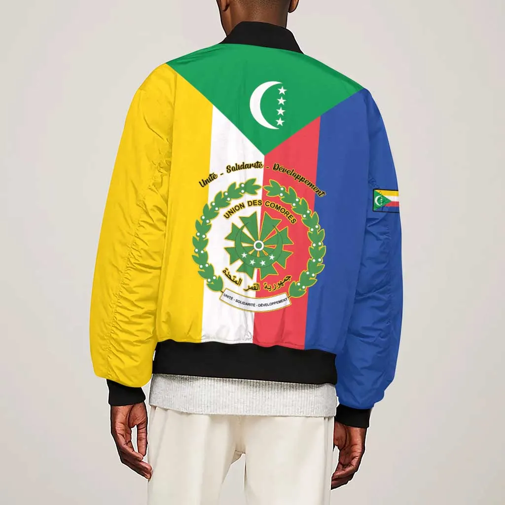 Comoros Coat Of Arms Flag Style Sleeve Zip Bomber Jacket LT15