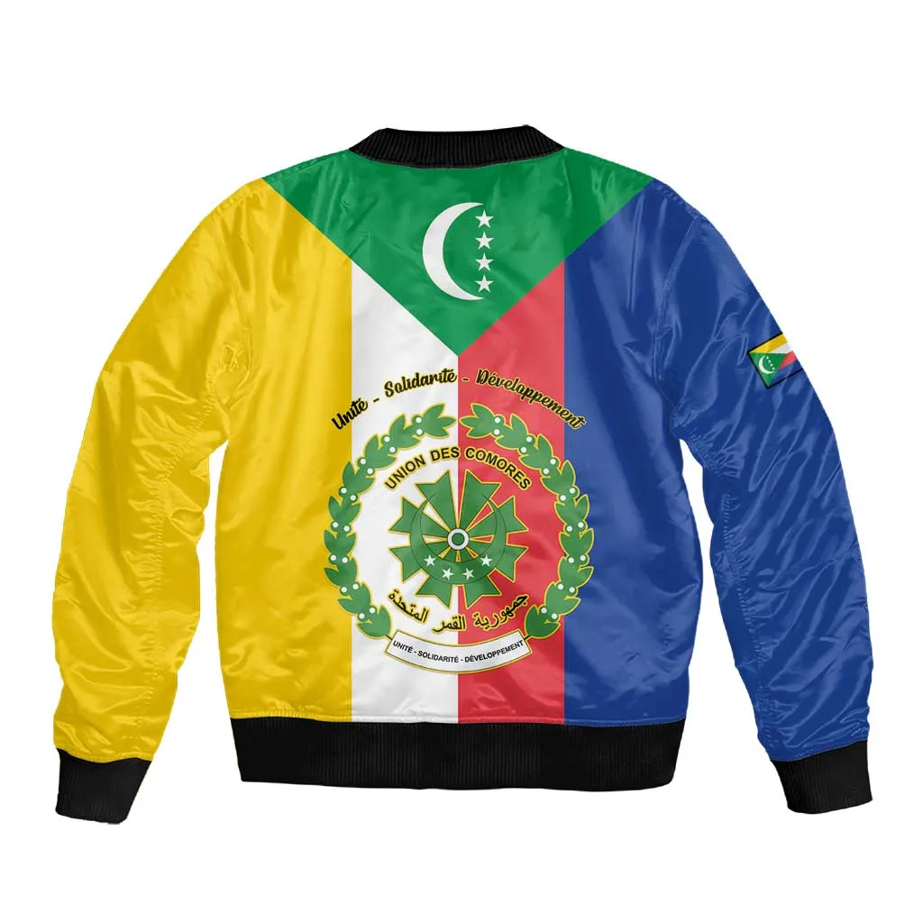 Comoros Coat Of Arms Flag Style Sleeve Zip Bomber Jacket LT15