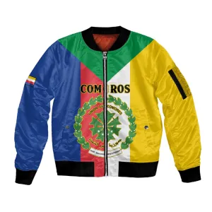 Comoros Coat Of Arms Flag Style Sleeve Zip Bomber Jacket LT15