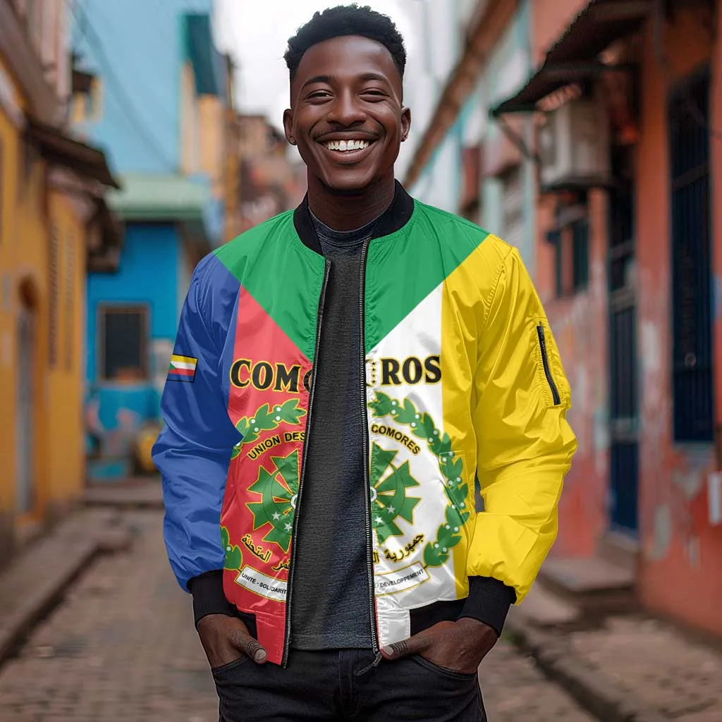 Comoros Coat Of Arms Flag Style Sleeve Zip Bomber Jacket LT15