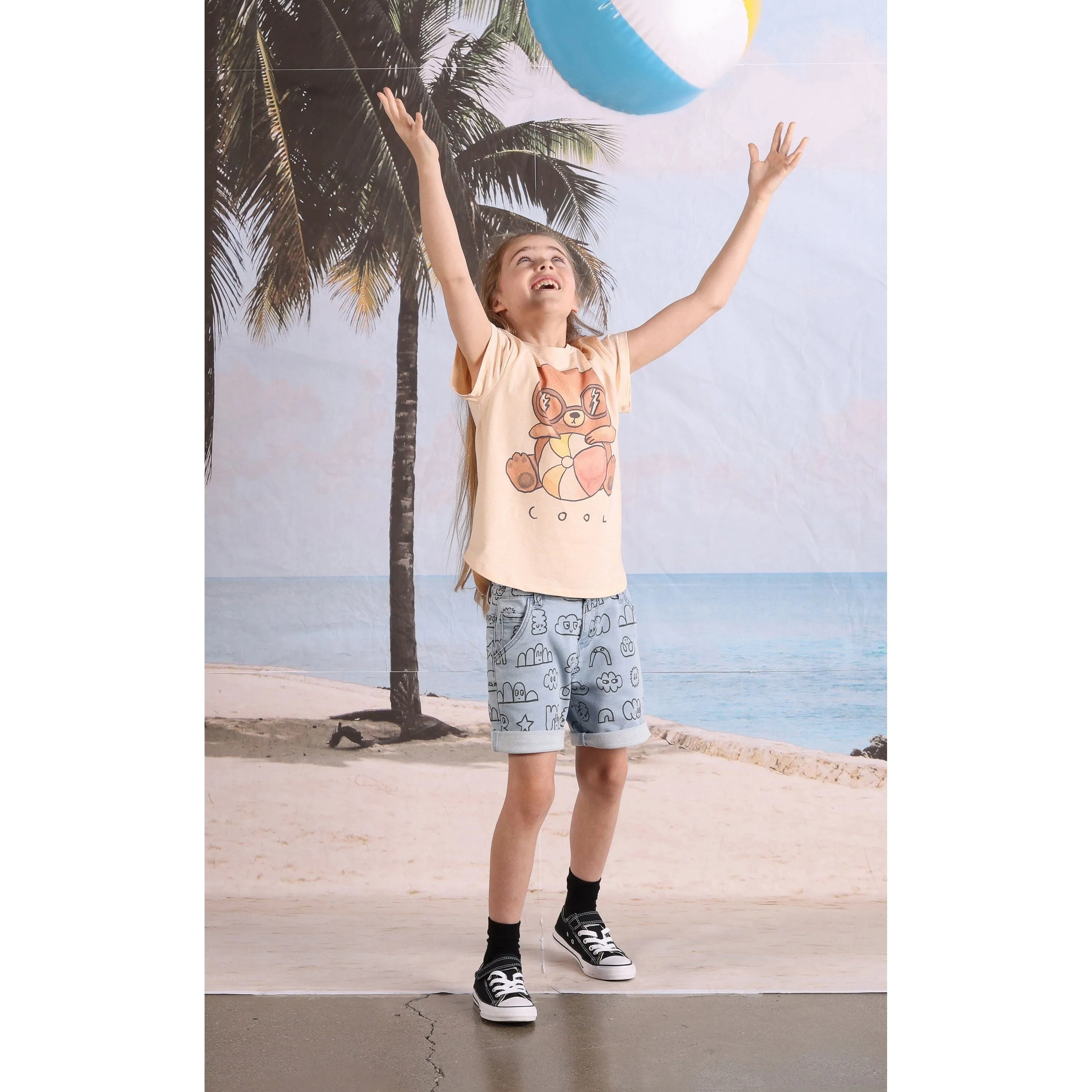 Cool Beach Bear Tee- Cream Marle