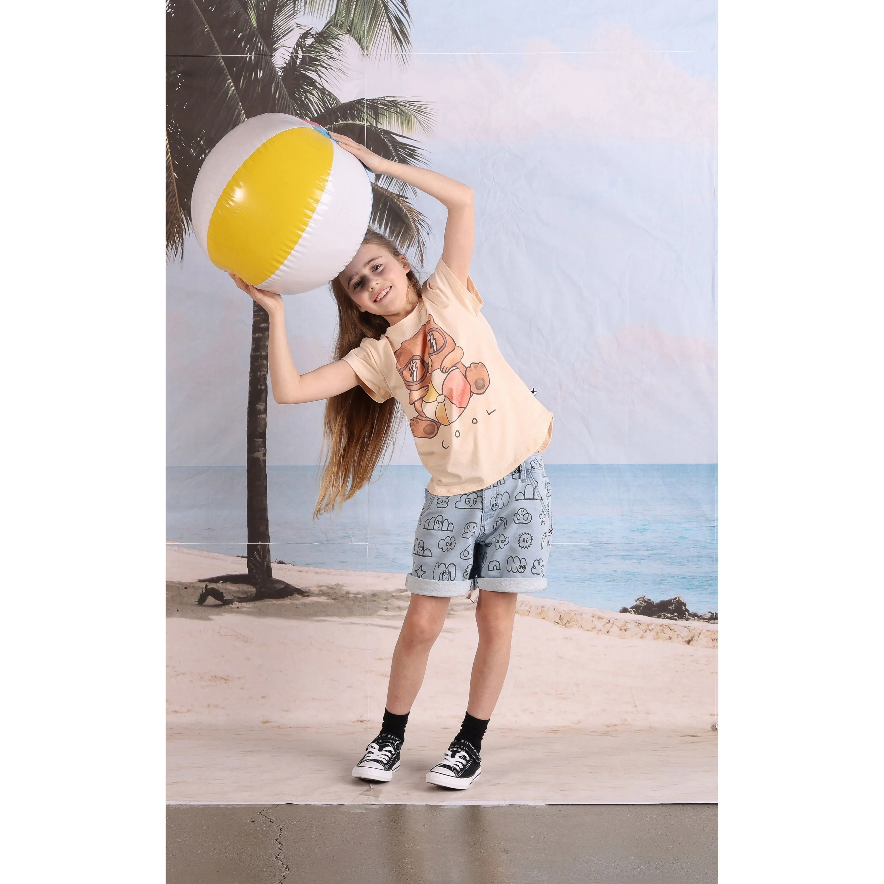 Cool Beach Bear Tee- Cream Marle