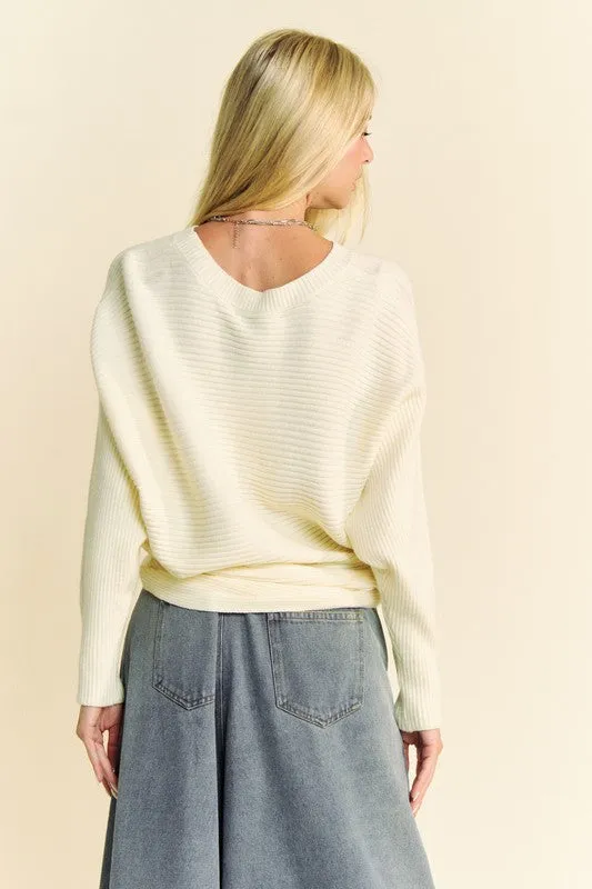 Cream Color Round Neck Batwing Sleeve Sweater