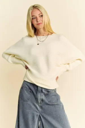 Cream Color Round Neck Batwing Sleeve Sweater