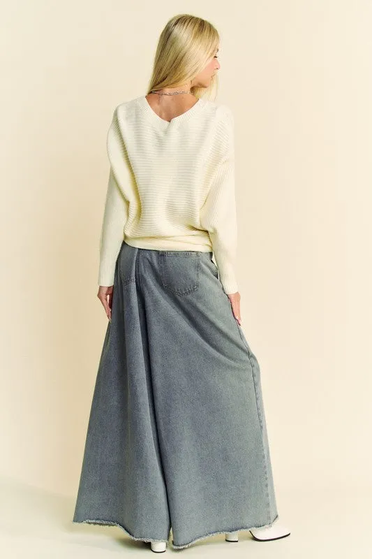 Cream Color Round Neck Batwing Sleeve Sweater