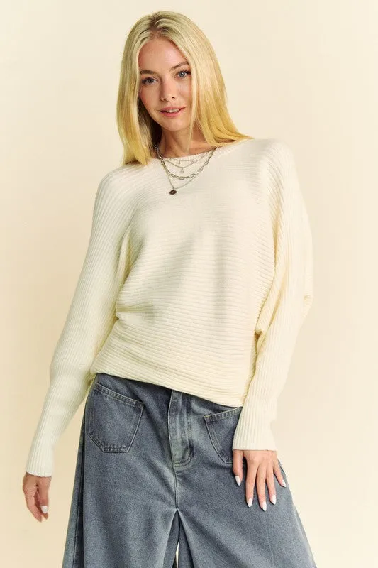 Cream Color Round Neck Batwing Sleeve Sweater