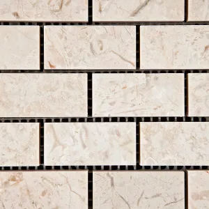 Crema Diva Marble 1 X 2 Polished Brick Mosaic Tile - Lot of 50 Sheets