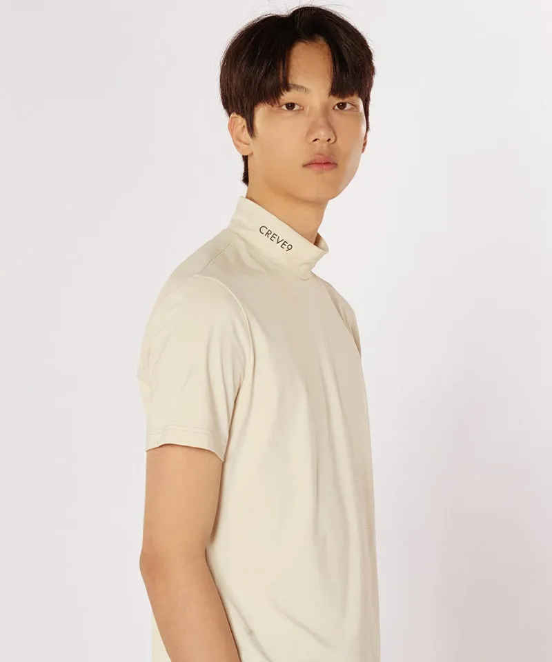 CREVE NINE: Men's Solid Mock Neck Cool T-Shirt - Cream