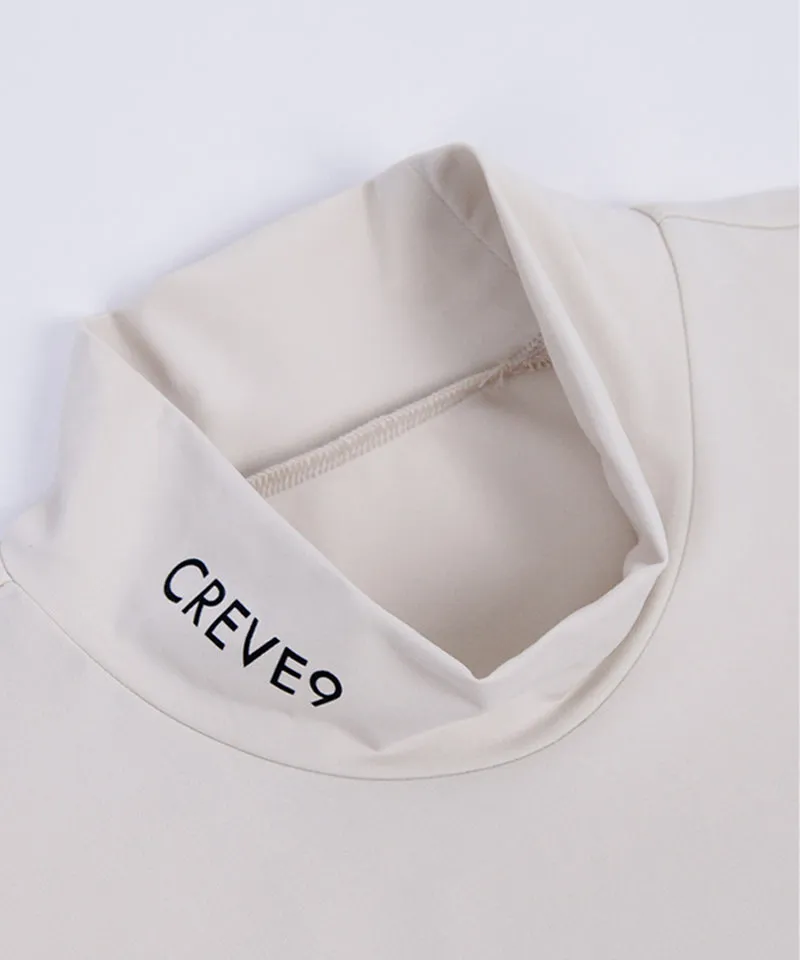 CREVE NINE: Men's Solid Mock Neck Cool T-Shirt - Cream