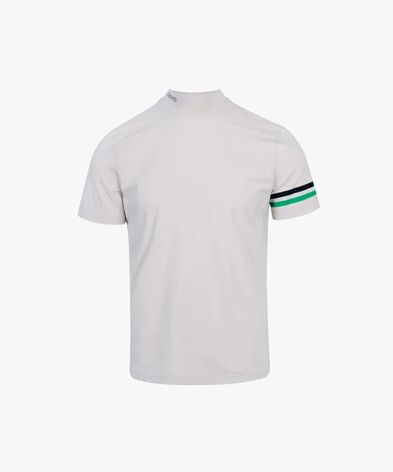 CREVE NINE: Men's Solid Mock Neck Cool T-Shirt - Cream