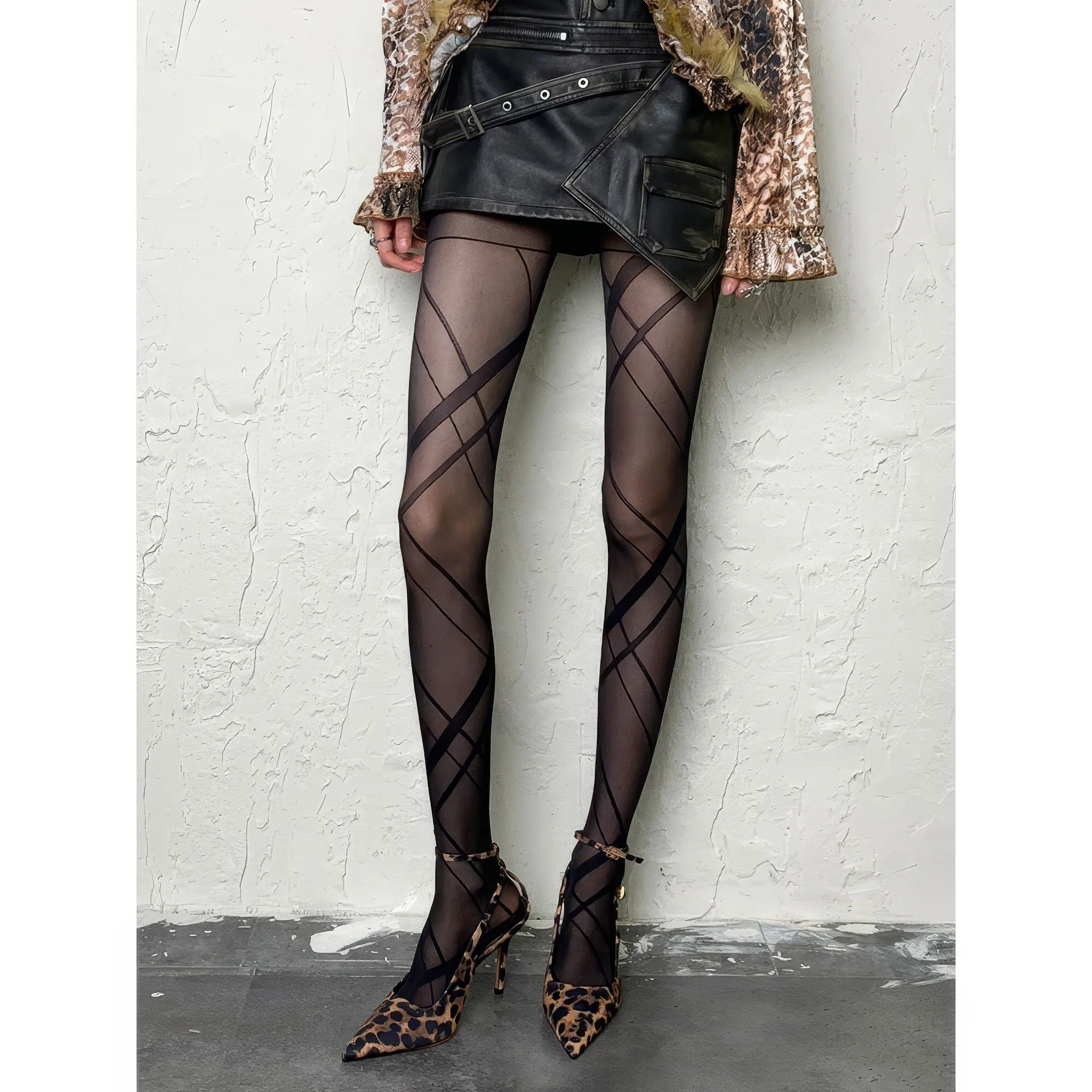 Crisscross Stripe Sheer Tights