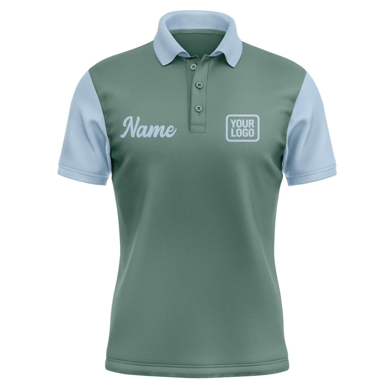 Custom Blue Green Light Blue Short-Sleeve Polo Shirt