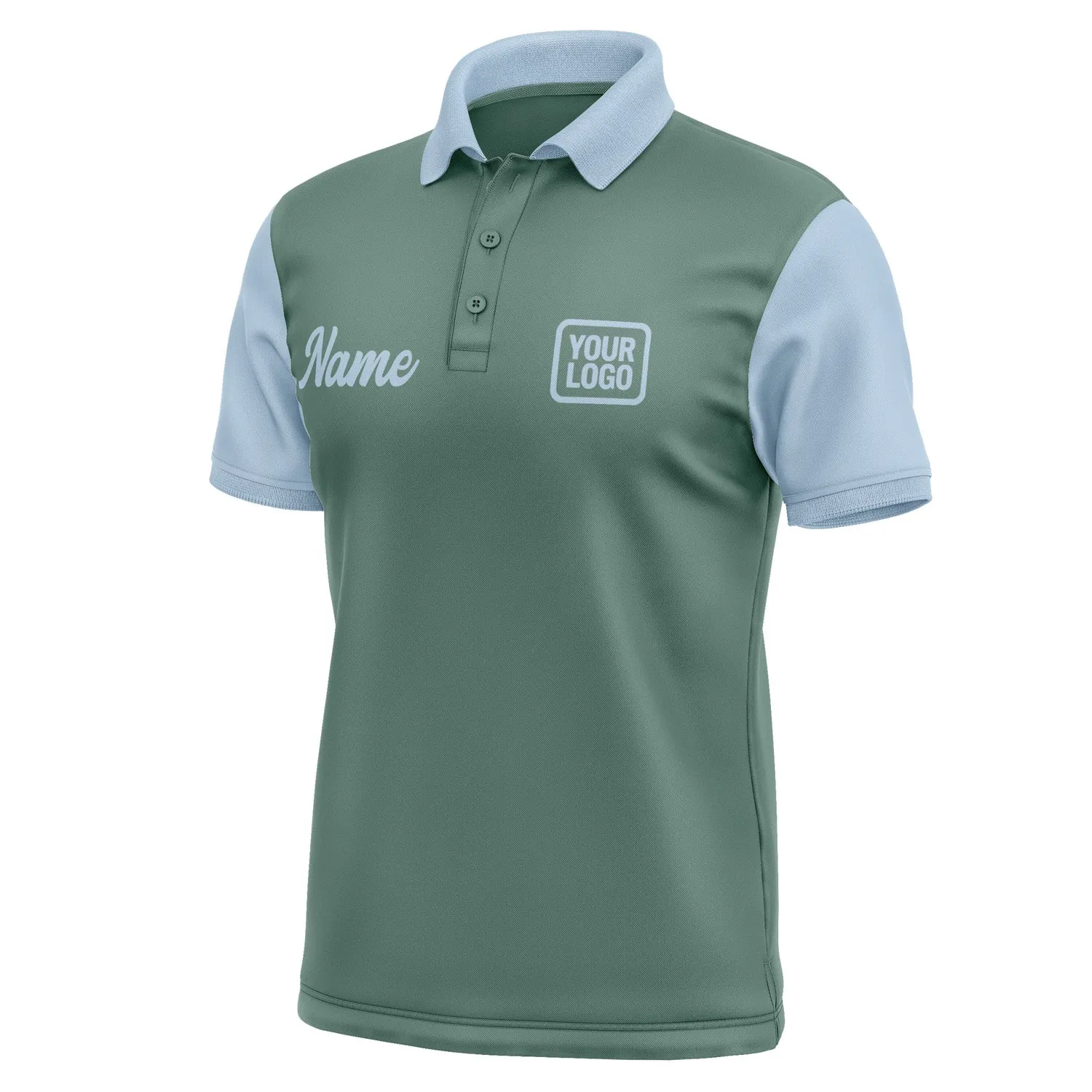 Custom Blue Green Light Blue Short-Sleeve Polo Shirt
