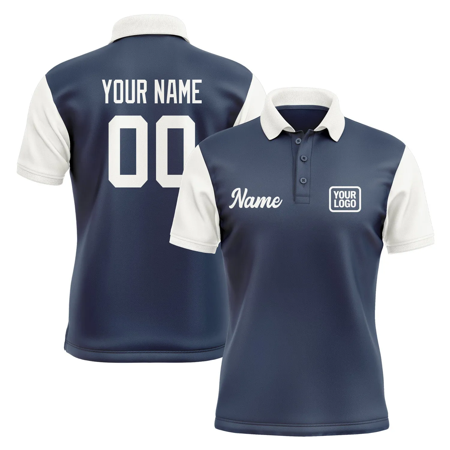 Custom Blue White Short-Sleeve Polo Shirt