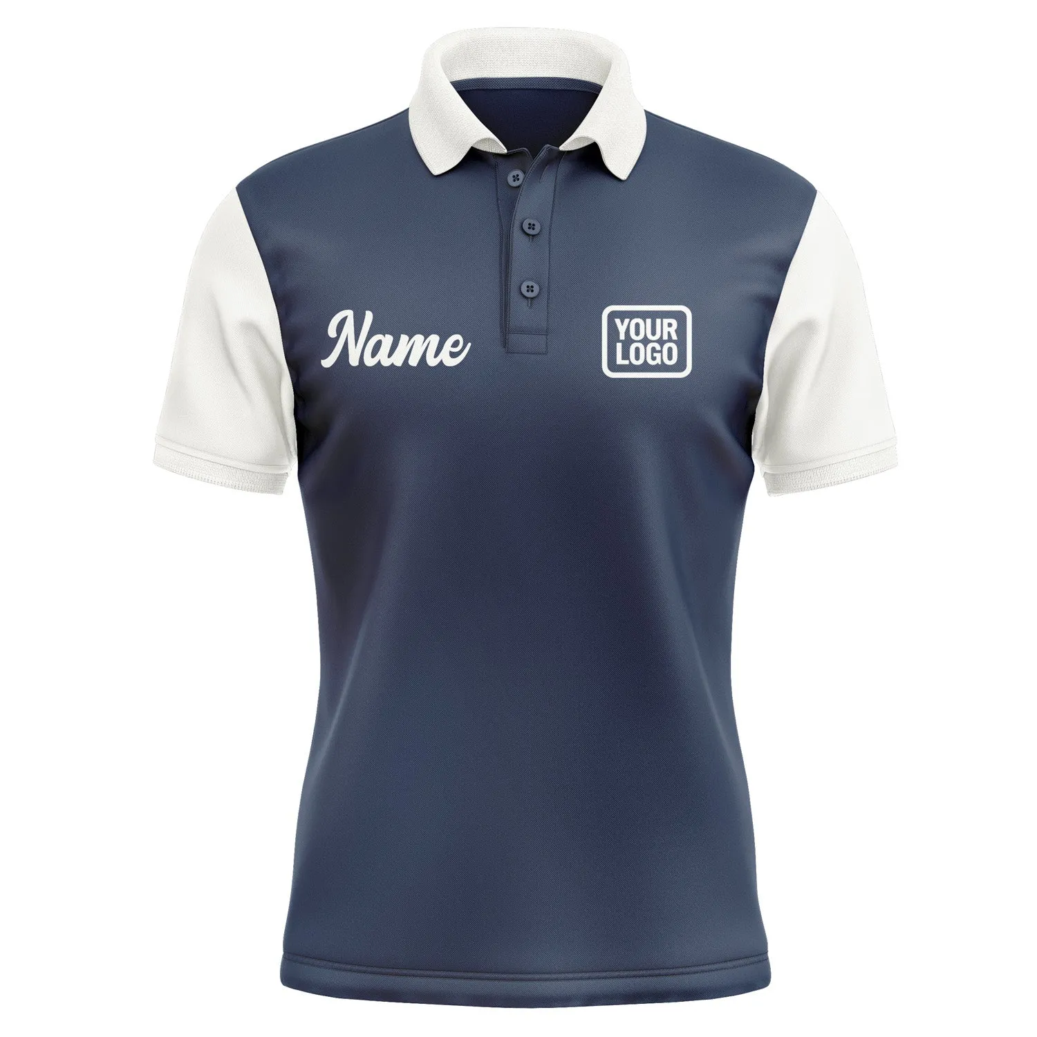 Custom Blue White Short-Sleeve Polo Shirt