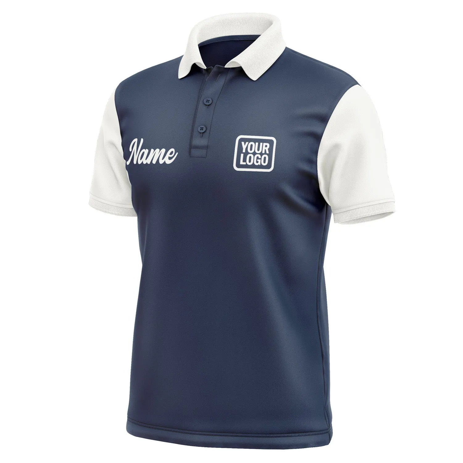 Custom Blue White Short-Sleeve Polo Shirt