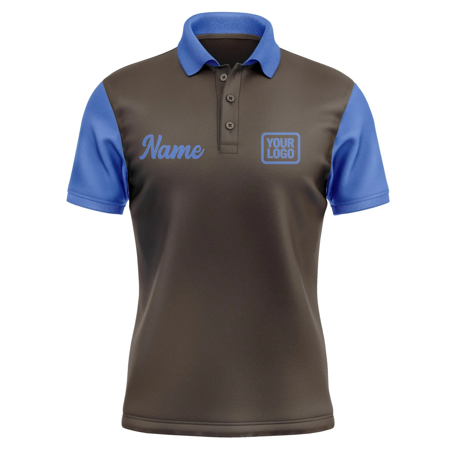 Custom Brown Sky Blue Short-Sleeve Polo Shirt