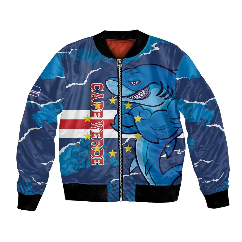 Custom Cape Verde Football Bomber Jacket Blue Sharks Mascot LT14