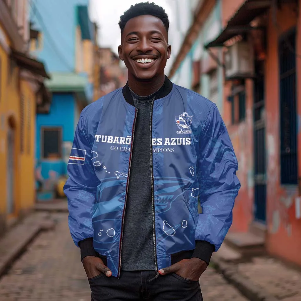 Custom Cape Verde Football Sleeve Zip Bomber Jacket Go Champions Tubaroes Azuis LT15