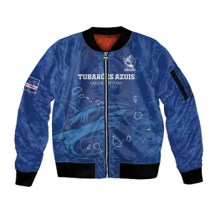 Custom Cape Verde Football Sleeve Zip Bomber Jacket Go Champions Tubaroes Azuis LT15