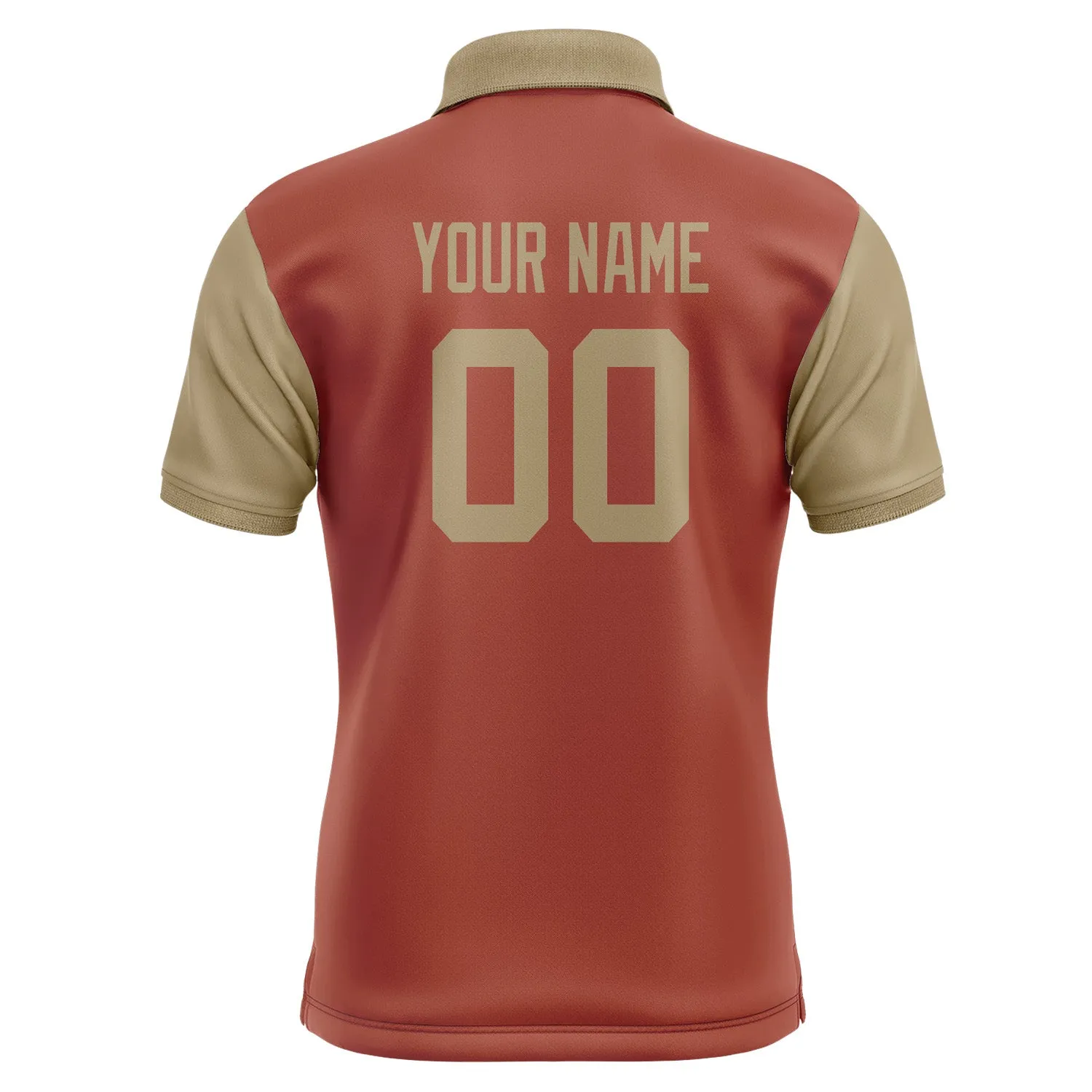 Custom Coral Red Light Khaki Short-Sleeve Polo Shirt