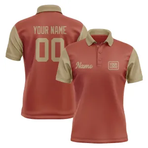 Custom Coral Red Light Khaki Short-Sleeve Polo Shirt