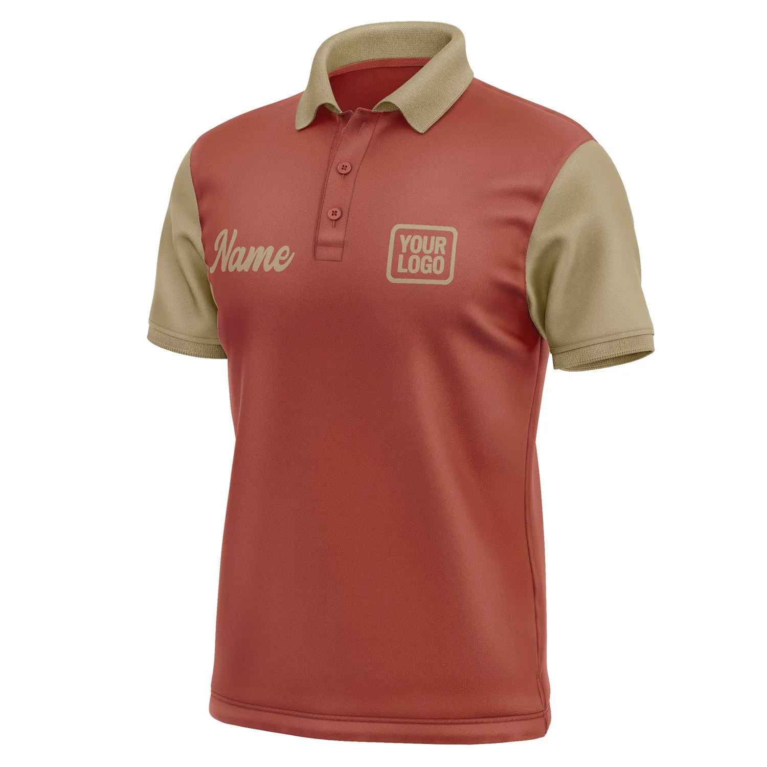 Custom Coral Red Light Khaki Short-Sleeve Polo Shirt